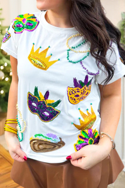 Mardi Gras Mask Beaded T-Shirt