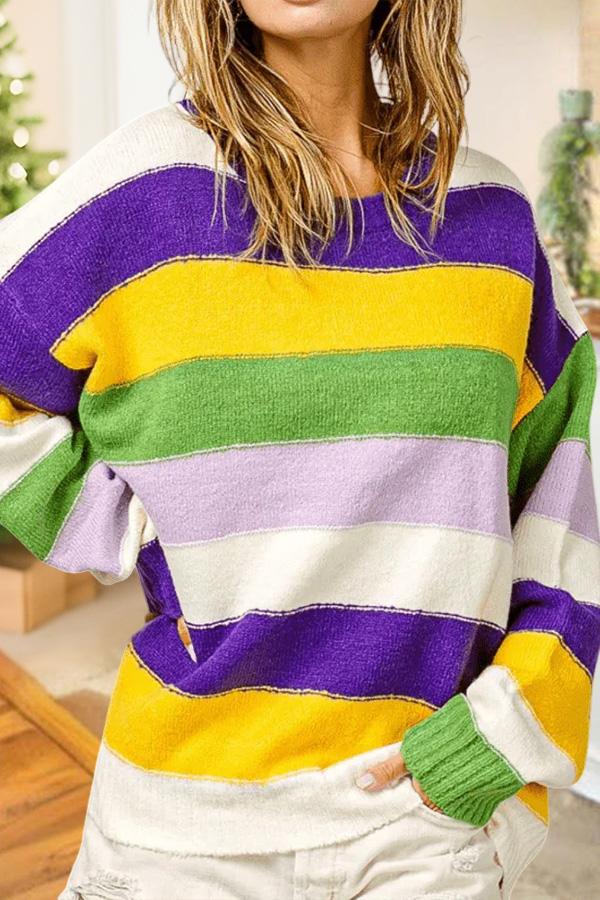 Mardi Gras Striped Sweater