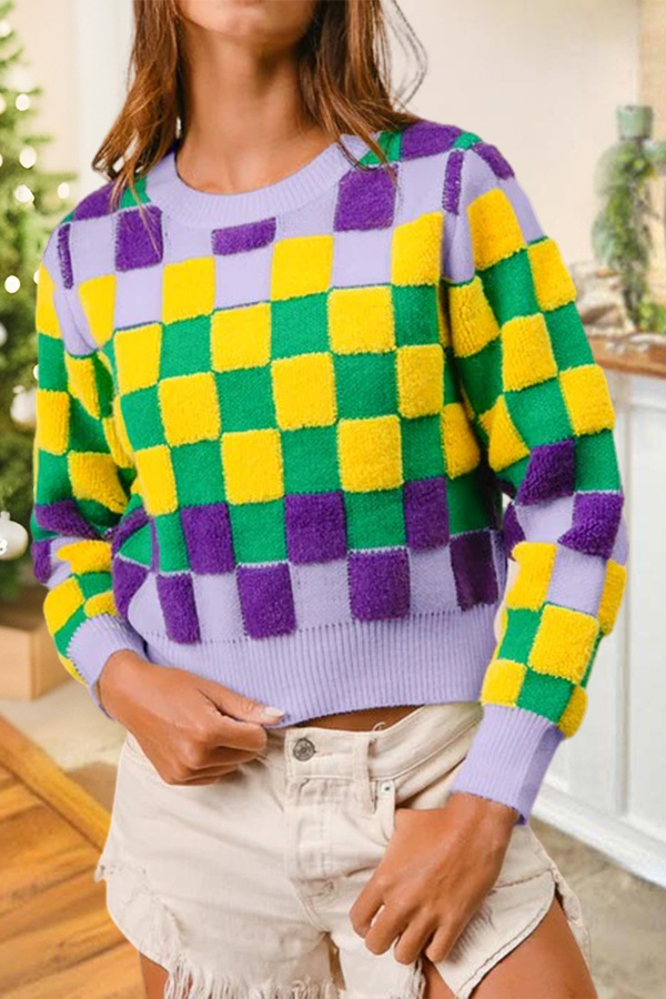 Mardi Gras Checkered Sweater