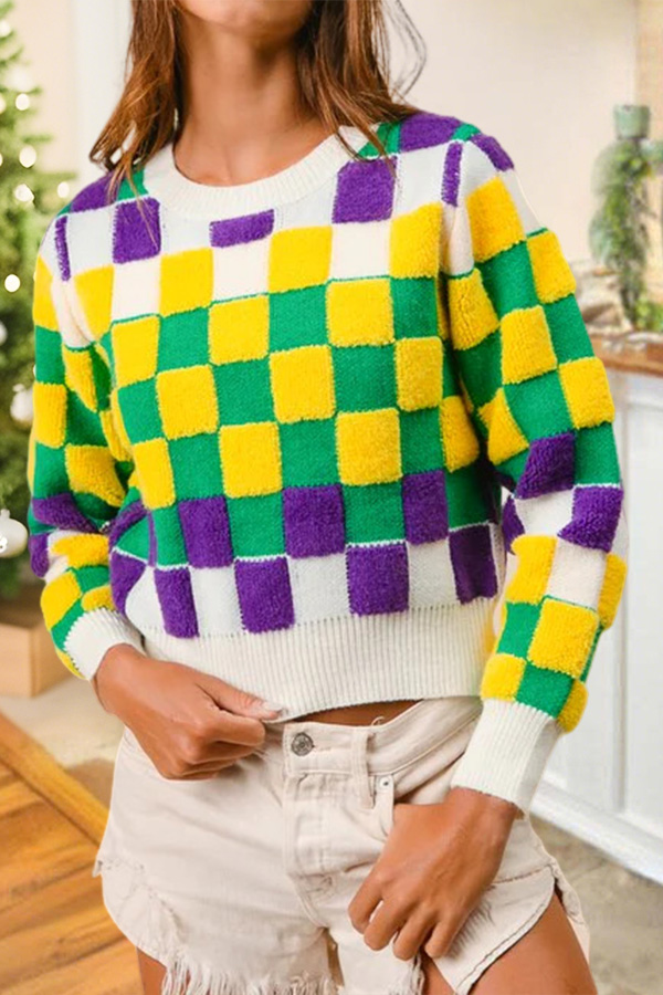 Mardi Gras Checkered Sweater