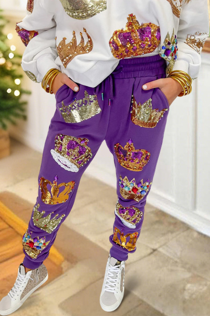 Mardi Gras Sparkling Crown Sweatpants