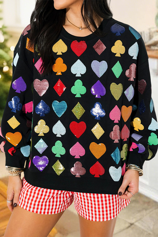 Sparkling Playing Card Suit Pattern Sweatshirt