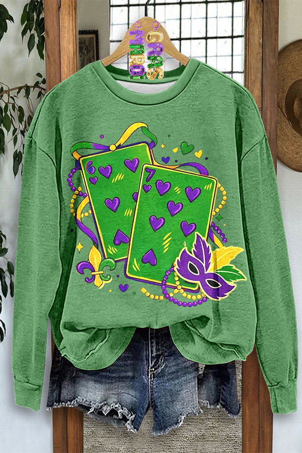 Mardi Gras Playing Card Face Mask Sweatshirt