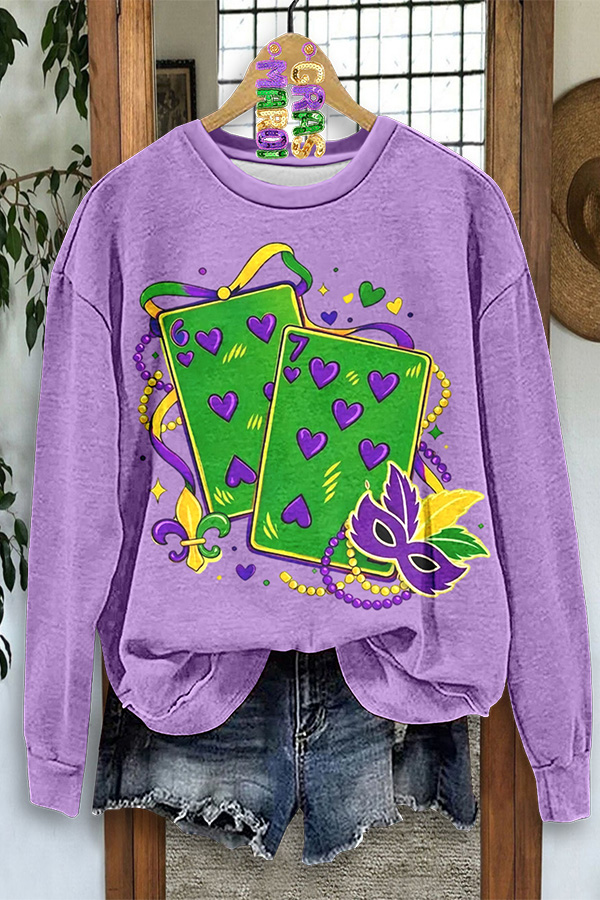 Mardi Gras Playing Card Face Mask Sweatshirt