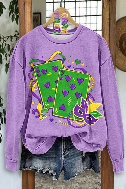 Mardi Gras Playing Card Face Mask Sweatshirt