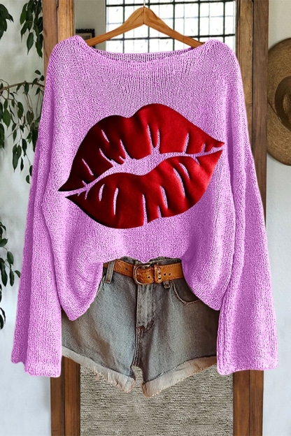 Valentine's Day Hot Lip Print Sweater