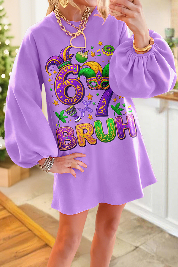 Mardi Gras 67  Bruh Puff-Sleeved Dress