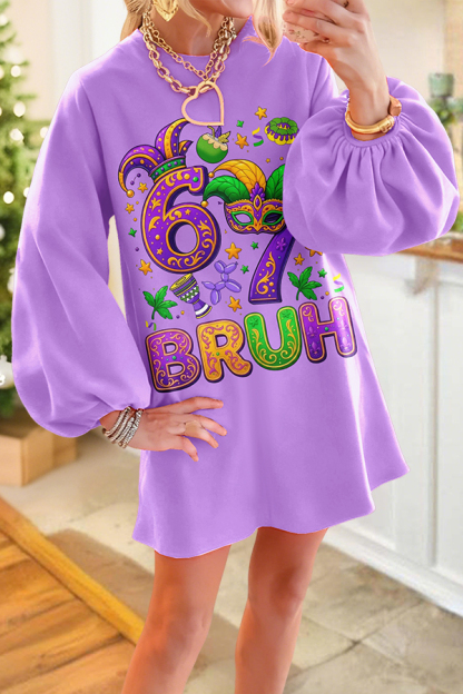 Mardi Gras 67  Bruh Puff-Sleeved Dress