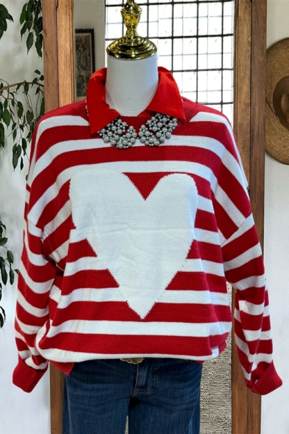 Valentine's Day Striped Heart Sweater