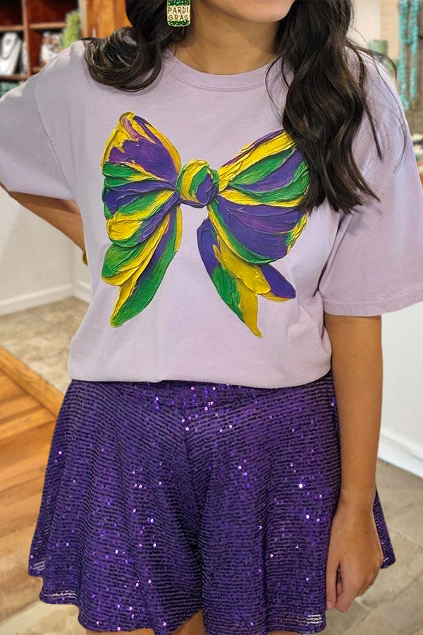 Mardi Gras Oil Painting Bow T-Shirt