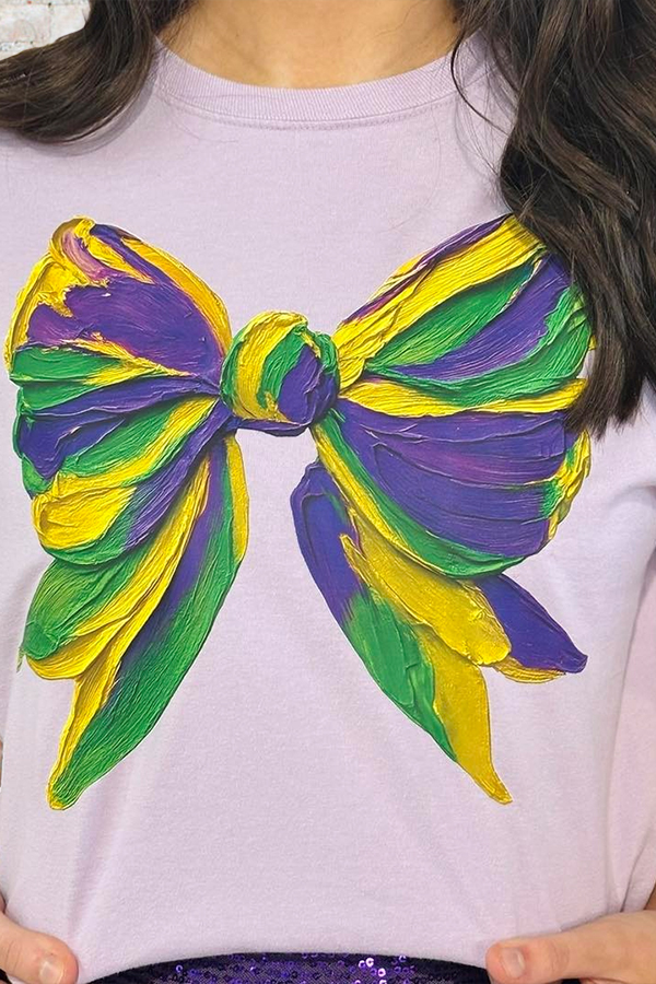 Mardi Gras Oil Painting Bow T-Shirt