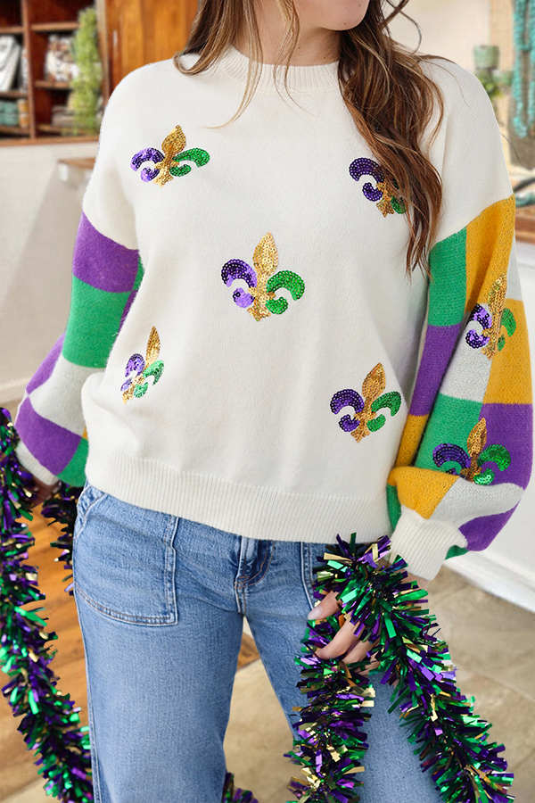 Mardi Gras Iris Checkered Sweater