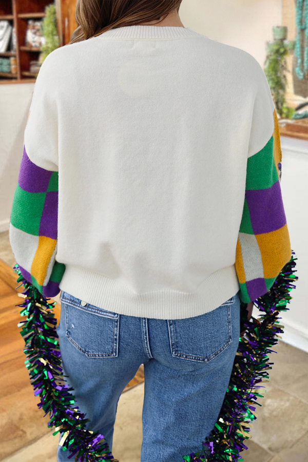 Mardi Gras Iris Checkered Sweater