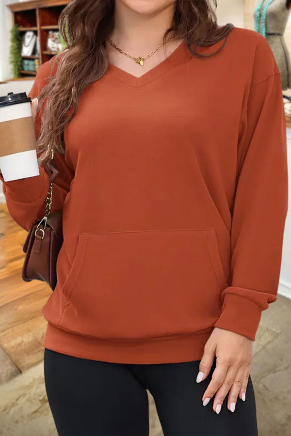 V-Neck Pocketed Pullover Sweatshirt