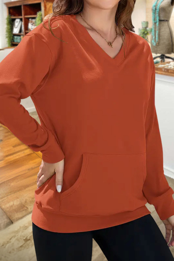 V-Neck Pocketed Pullover Sweatshirt