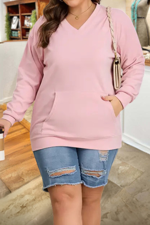V-Neck Pocketed Pullover Sweatshirt