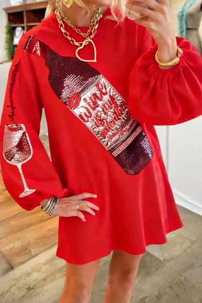 Red Wine Is My Valentine's Day Puff Sleeved Dress