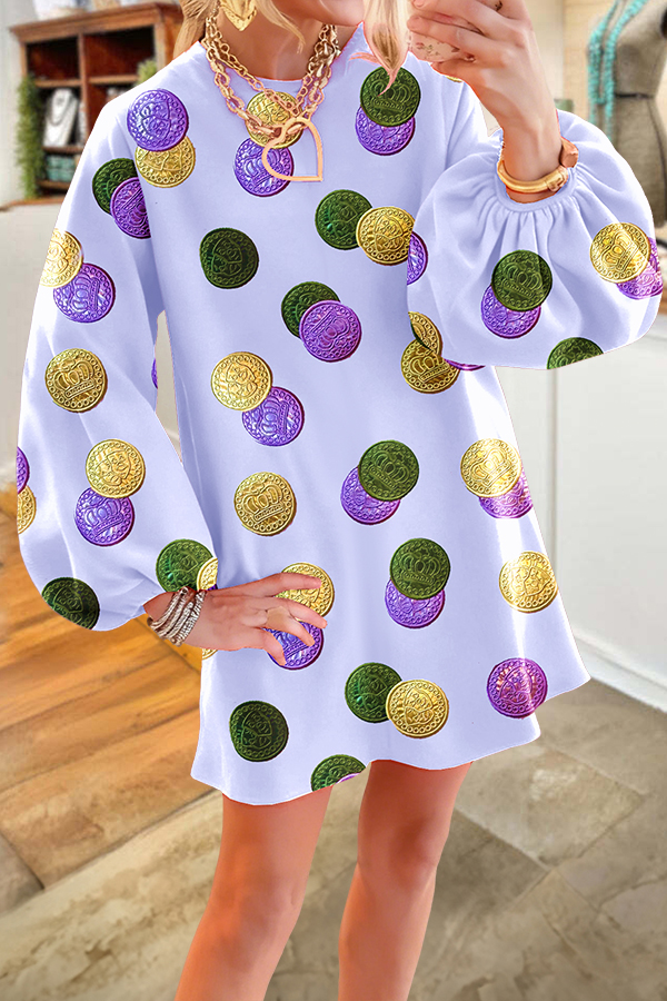 Mardi Gras Coin Puff Sleeved Dress