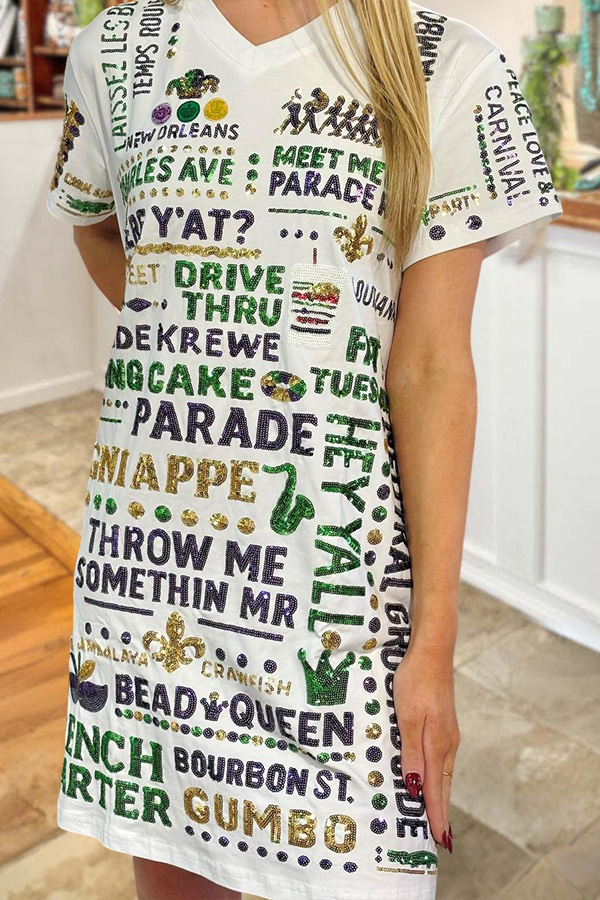 Mardi Gras V-Neck T-Shirt Dress