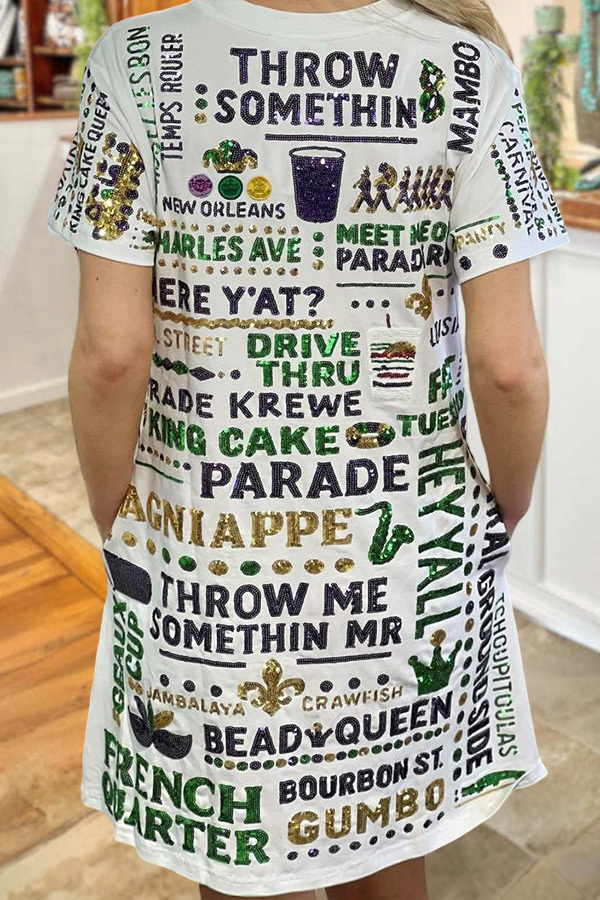 Mardi Gras V-Neck T-Shirt Dress