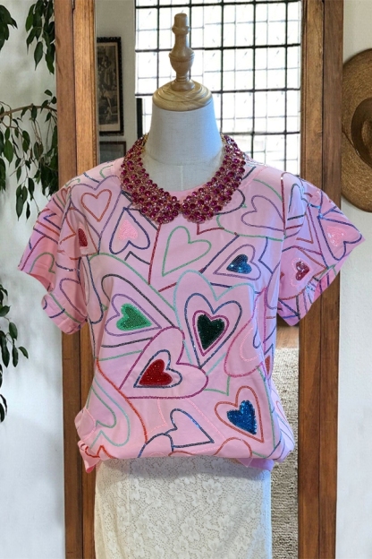 Valentine's Day Multi Glitter Heart T-Shirt