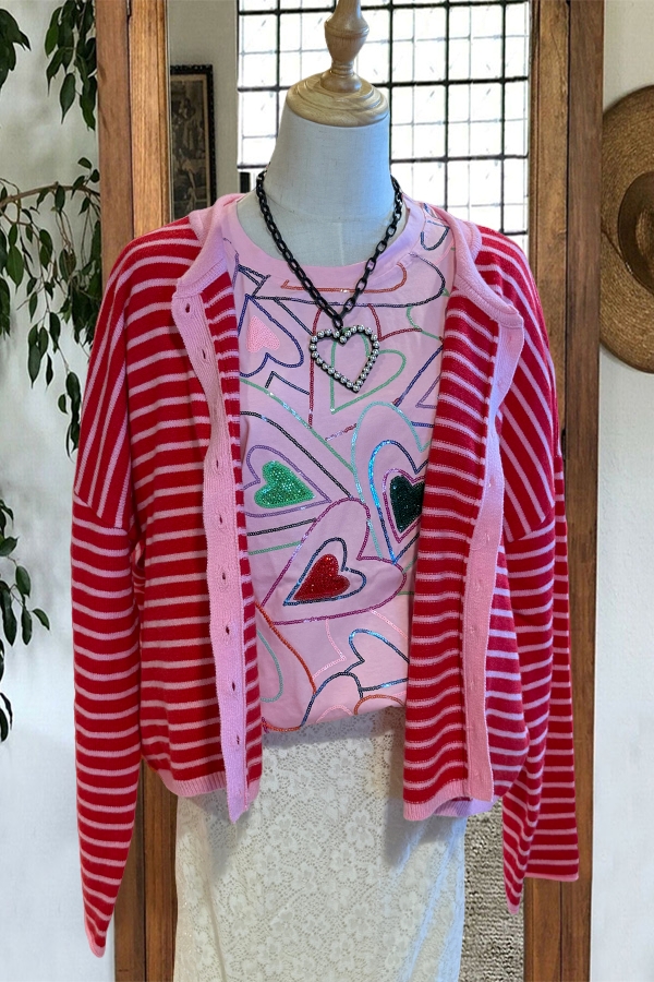 Valentine's Day Multi Glitter Heart T-Shirt