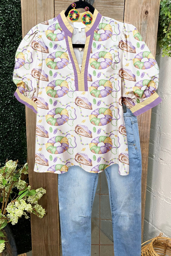Carnival King Cake Puff Sleeved Shirt