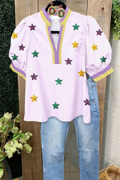 Mardi Gras Star Puff Sleeved Shirt