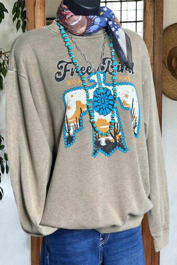 Western Free Bird Turquoise Sweatshirt