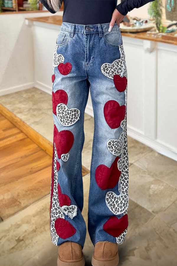 Valentine's Day Leopard Print Wide-Leg Pants