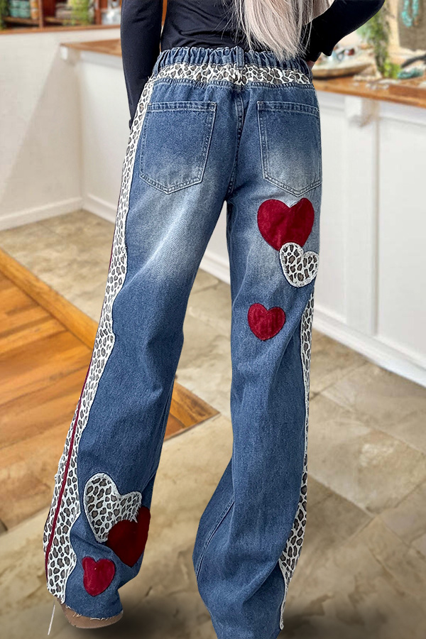 Valentine's Day Leopard Print Wide-Leg Pants