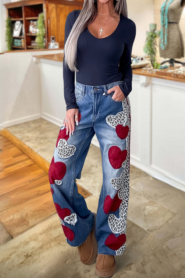 Valentine's Day Leopard Print Wide-Leg Pants