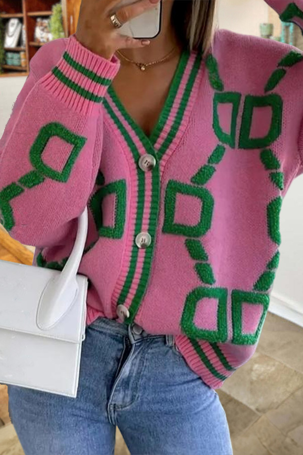 Color-Blocked Knitted Cardigan