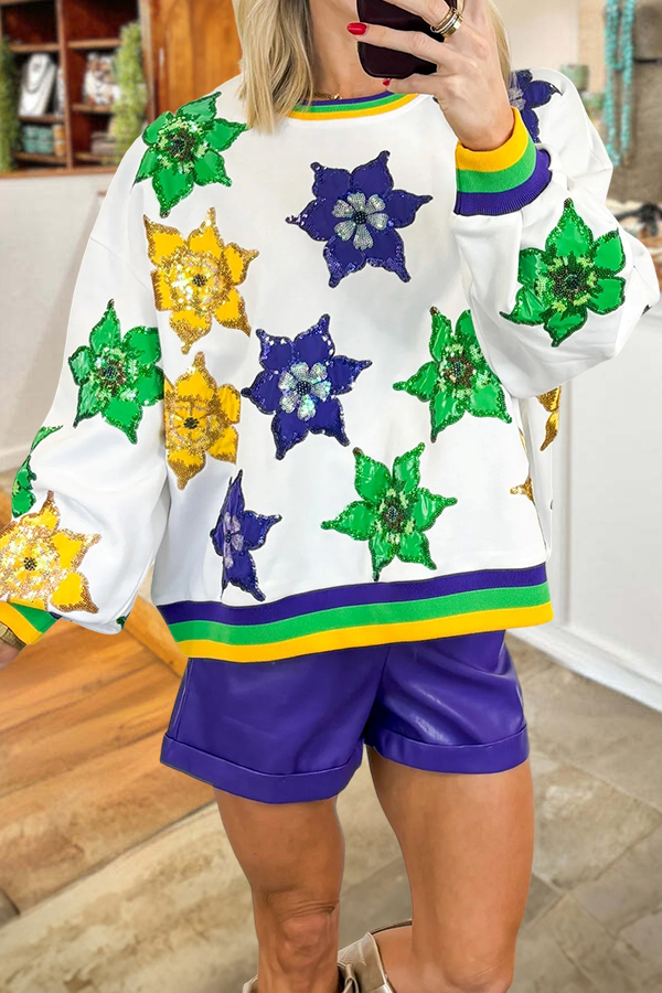 Mardi Gras Floral Print Sweatshirt