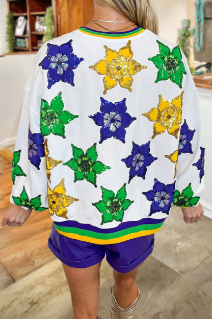 Mardi Gras Floral Print Sweatshirt