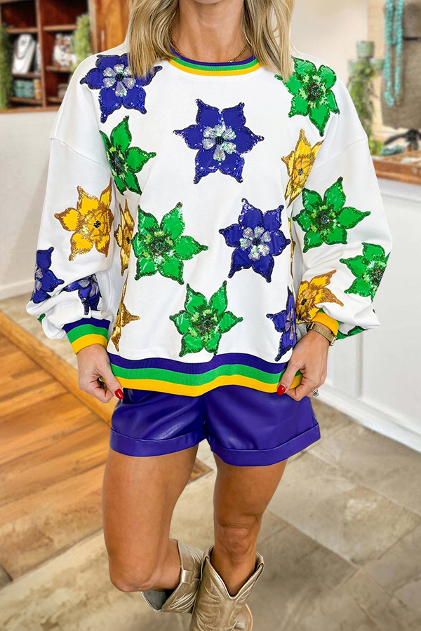 Mardi Gras Floral Print Sweatshirt