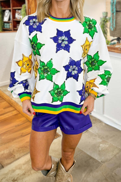 Mardi Gras Floral Print Sweatshirt