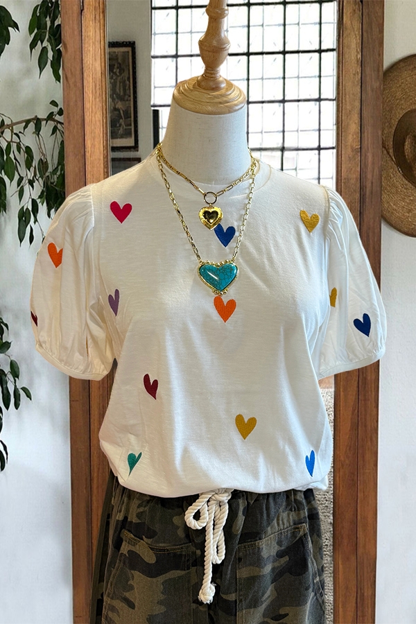 Valentine's Day Heart Puff-Sleeve T-Shirt