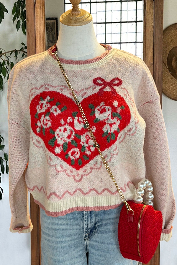 Valentine's Day Flower Heart Sweater