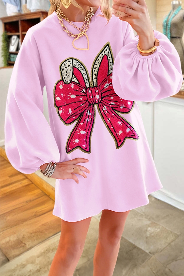 Easter Bunny Bow-Tie Puff-Sleeved Dress