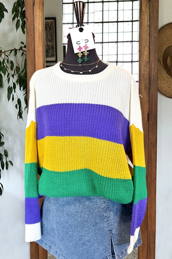 Mardi Gras Classic Striped Sweater