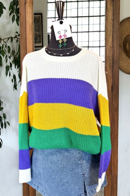 Mardi Gras Classic Striped Sweater