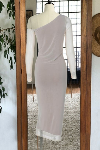 Striped Ruched Asymmetrical Neck Bodycon Dress