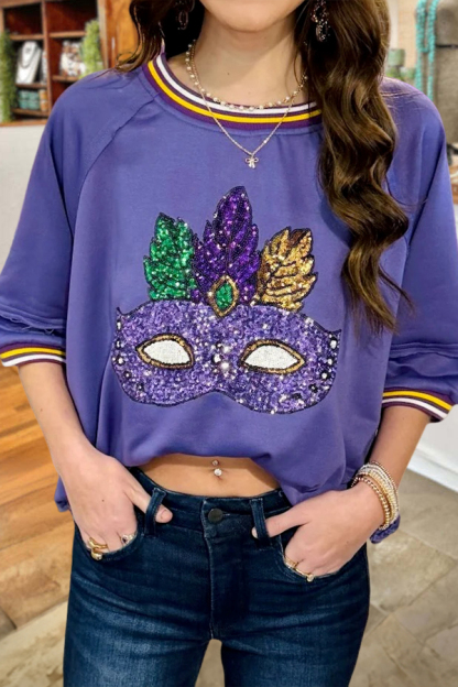 Mardi Gras Mask Puff-Sleeved T-Shirt