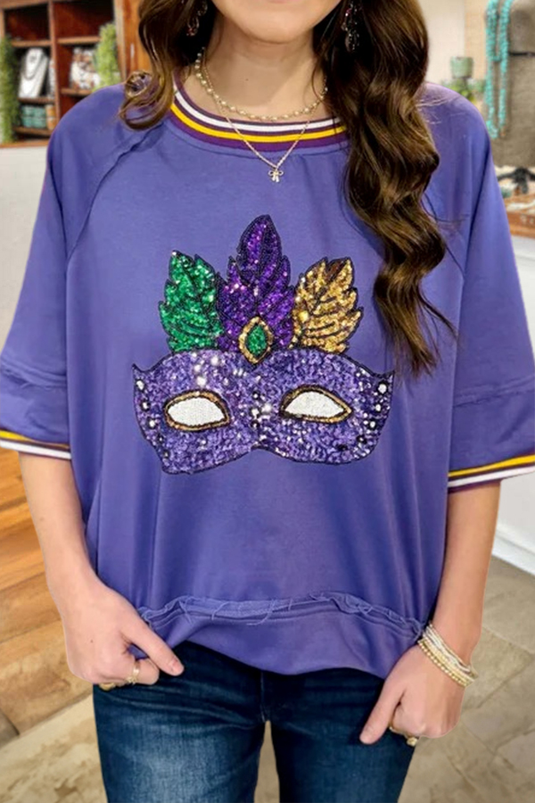 Mardi Gras Mask Puff-Sleeved T-Shirt