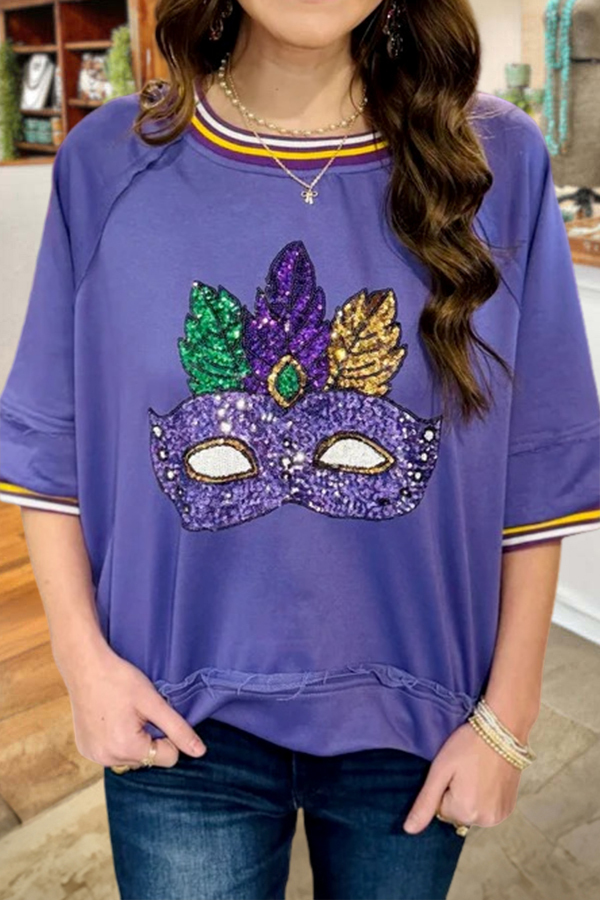 Mardi Gras Mask Puff-Sleeved T-Shirt