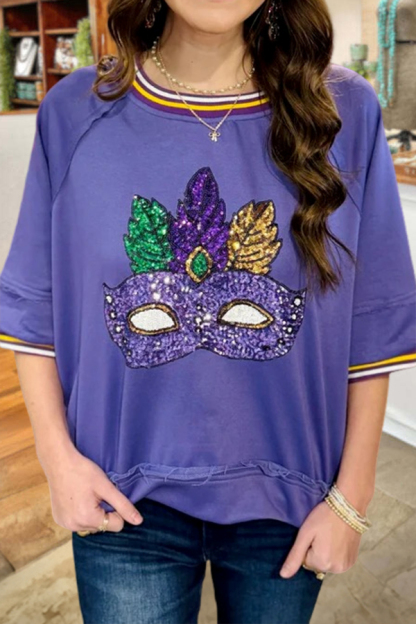 Mardi Gras Mask Puff-Sleeved T-Shirt