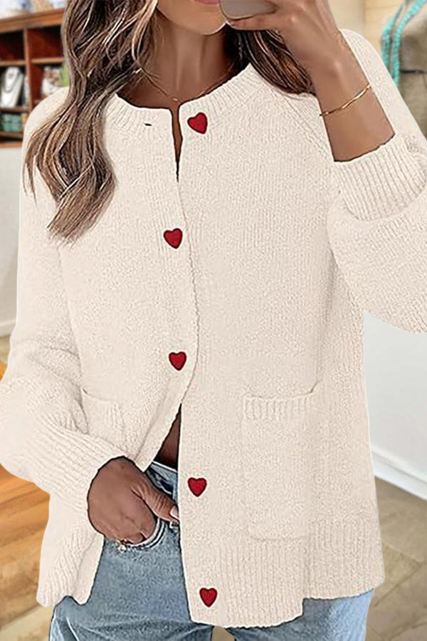 Valentine's Day Heart-Shaped Button Cardigan
