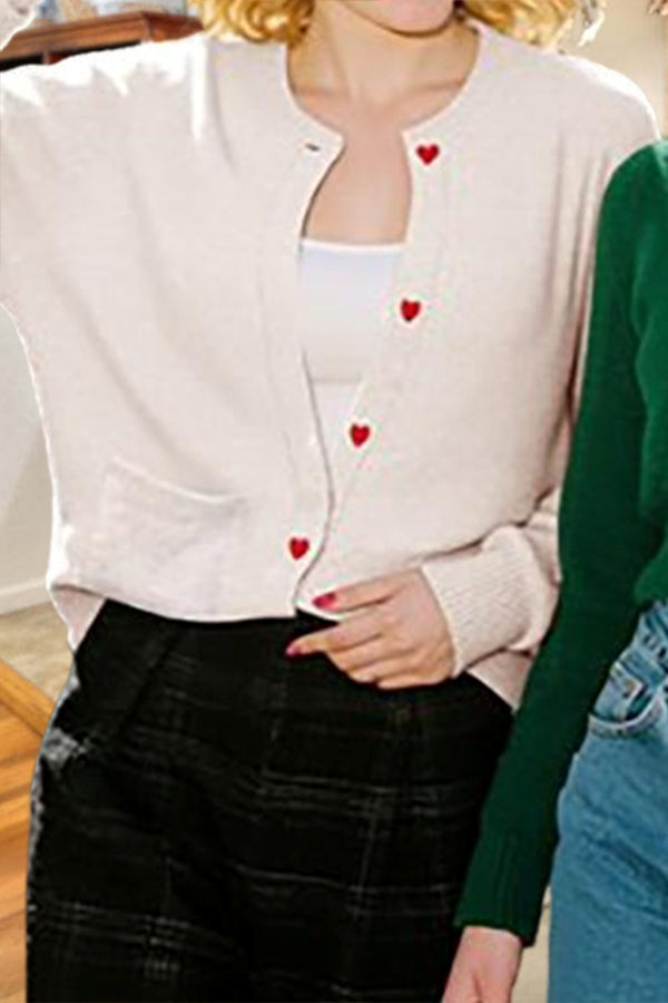 Valentine's Day Heart-Shaped Button Cardigan