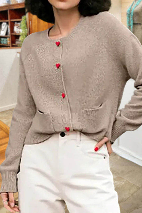 Valentine's Day Heart-Shaped Button Cardigan